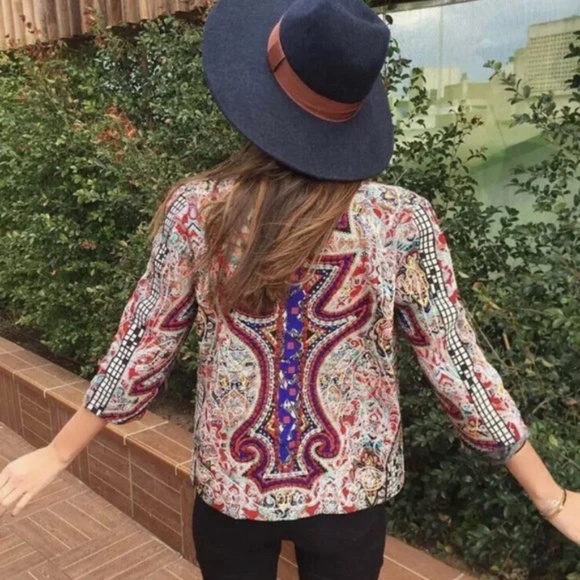 ZARA WOMAN PREMIUM DENIM COLLECTION Heavily Embroidered Beaded Jacket - Picture 6 of 6